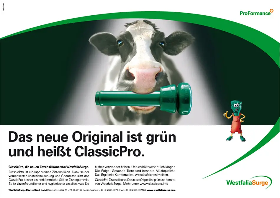 c.i.a.green, WestfaliaSurge, Zitzensillikon, Anzeige Classic Pro, Kuh