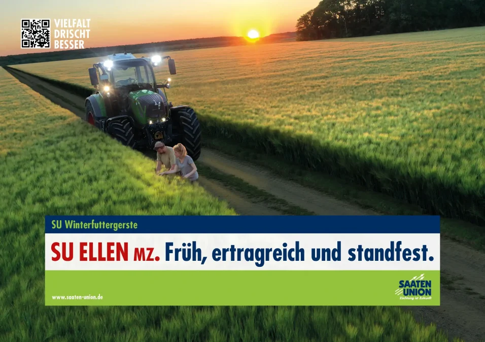 c.i.a.green, Saaten-Union, Anzeige Gerste, SU Ellen, Wintergerste, Fendt Traktor, Landwirte, Ähren