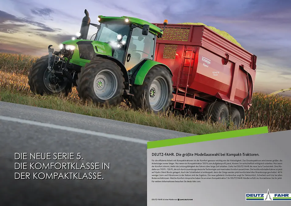 c.i.a.green, Deutz-Fahr, Serie 5, Traktor, Transport, Maisfeld