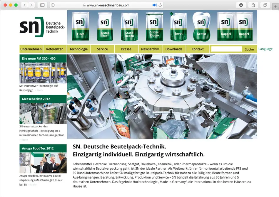 c.i.a.green, sn DEUTSCHE BEUTELPACK-TECHNIK, Verpackungsmaschinen, Website