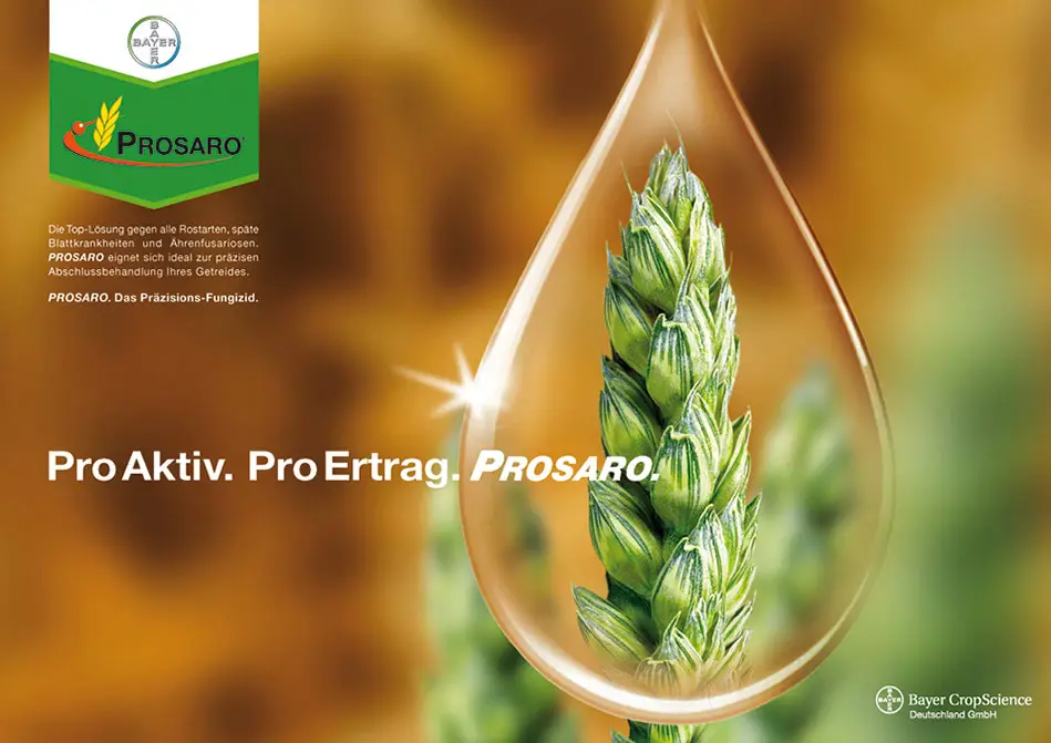 c.i.a.green, Bayer Crop Science, Prosaro, Fungizid, Präzision, Tropfen, Anzeige Weizen