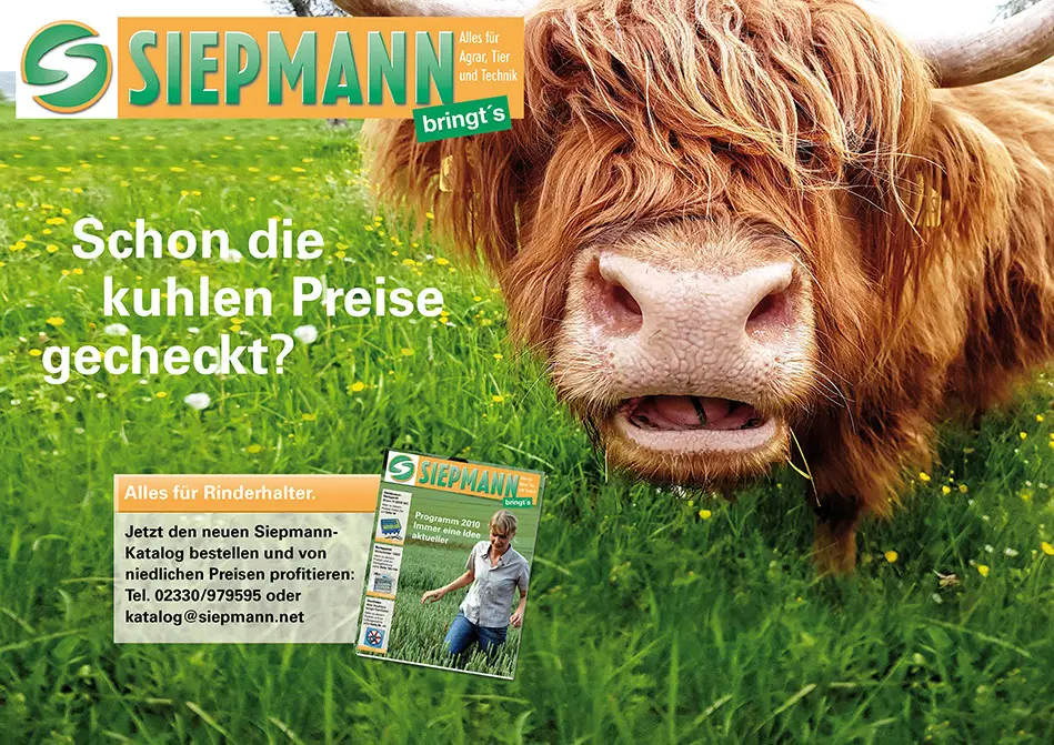 c.i.a.green, Siepmann bringt's, Anzeige, Kuh auf Weide, Katalog, Agrar, Tier, Technik